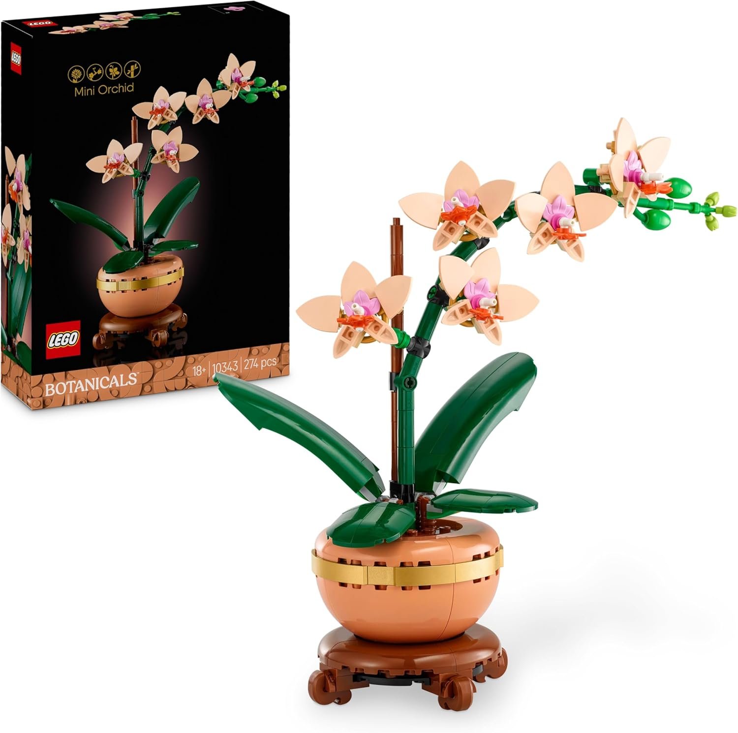 LEGO Botanicals Mini Orchid - Artificial Flowers Set for Adults - Indoor Plant with Terracotta Style Flowerpot - Christmas Home Decor - Gift for Women and Men - 10343