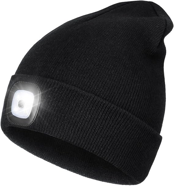 Wmcaps Rechargeable LED Lighted Beanie, Perfect Dad Gifts in Christmas, Stocking Fillers Cap with Light Hands Free Head Torch Unisex Winter Warm Knit Beanie